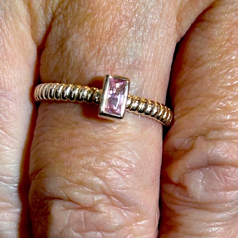 Silpada Silver and Pink Elegant Twisted Ring with Emerald Cut Gemstone